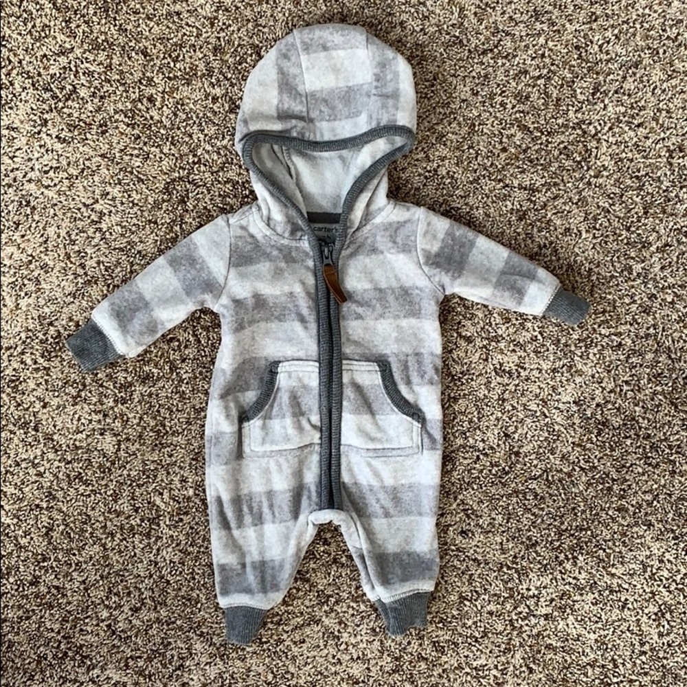 Hooded fleece zip up onesie